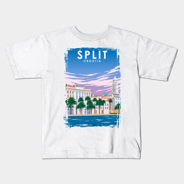 Split Croatia Vintage Minimal Retro Travel Poster Kids T-Shirt by jornvanhezik